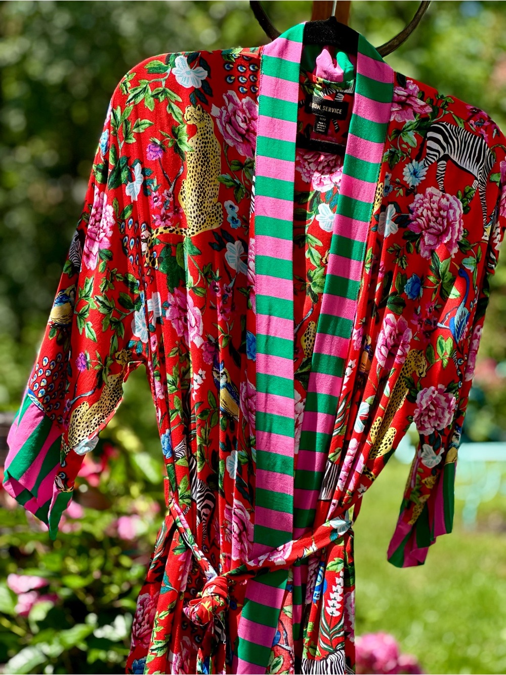 Room Service Safari Floral Kimono Robe NWT Medium Rayon Belted - Picture 2 of 11